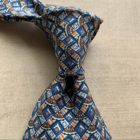 Hermes Orange & Blue Geometric Silk Tie - Picture 3 of 9